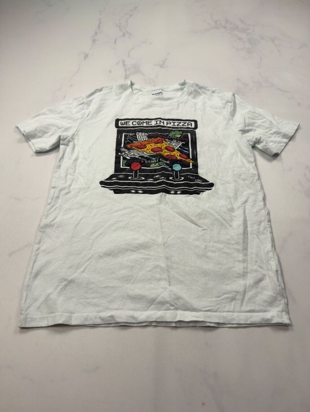 Old Navy We Come In Pizza Graphic Tee White 2010s Indie - Boys XXL